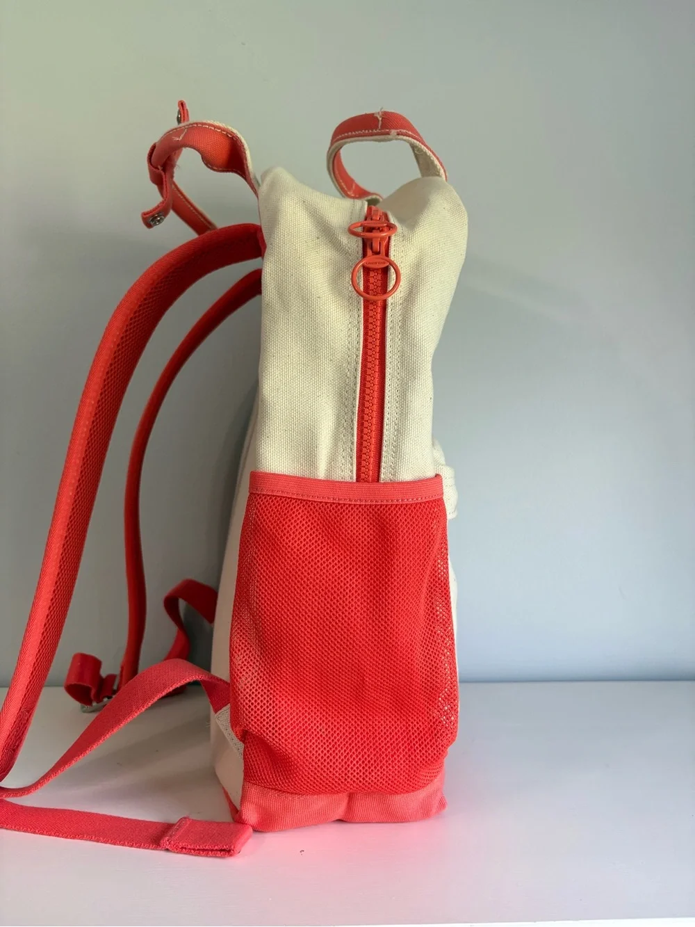 Lands End Canvas Top Handle Kids Backpack Coral Cream Sporty Prep MPN 508413